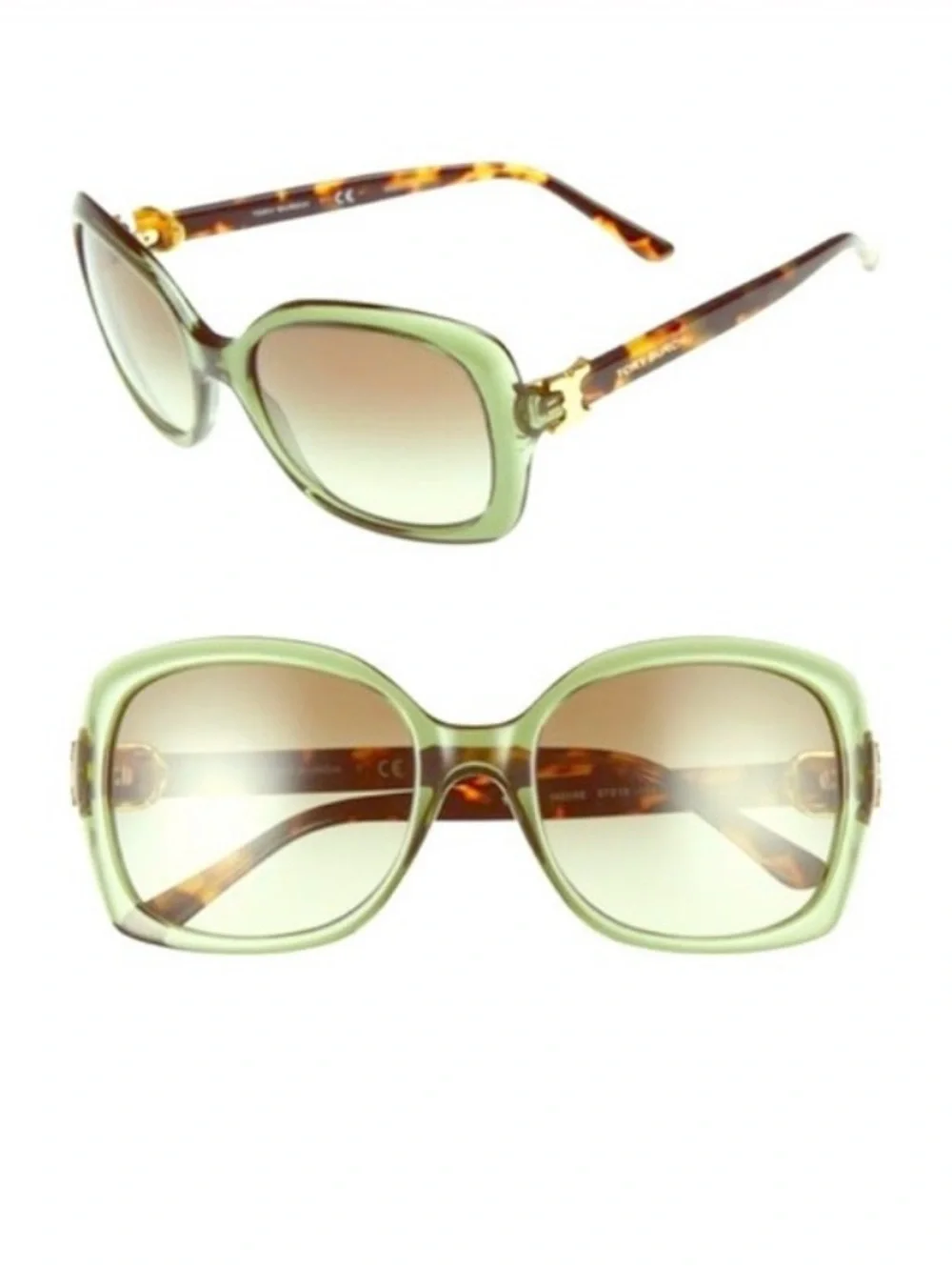 Tory Burch Olive Green Oversized Sunglasses with Tortoiseshell Temples